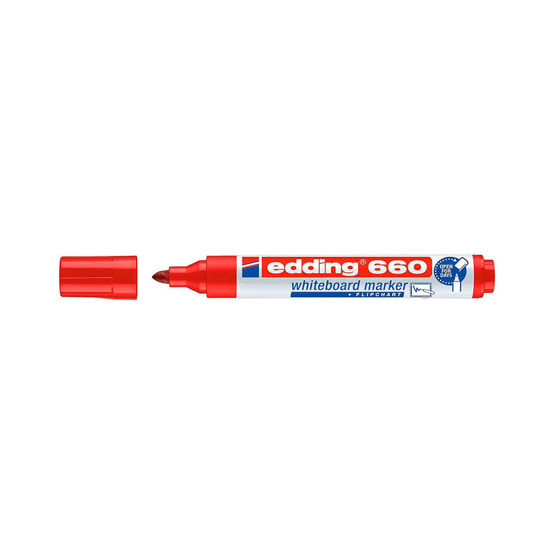 Edding 660 Rotulador para Pizarra Blanca - Punta Redonda - Trazo entre 1.5 y 3 mm. - Tinta Pigmentada - Recargable - Borrable en Seco - Color Rojo (10 unidades)