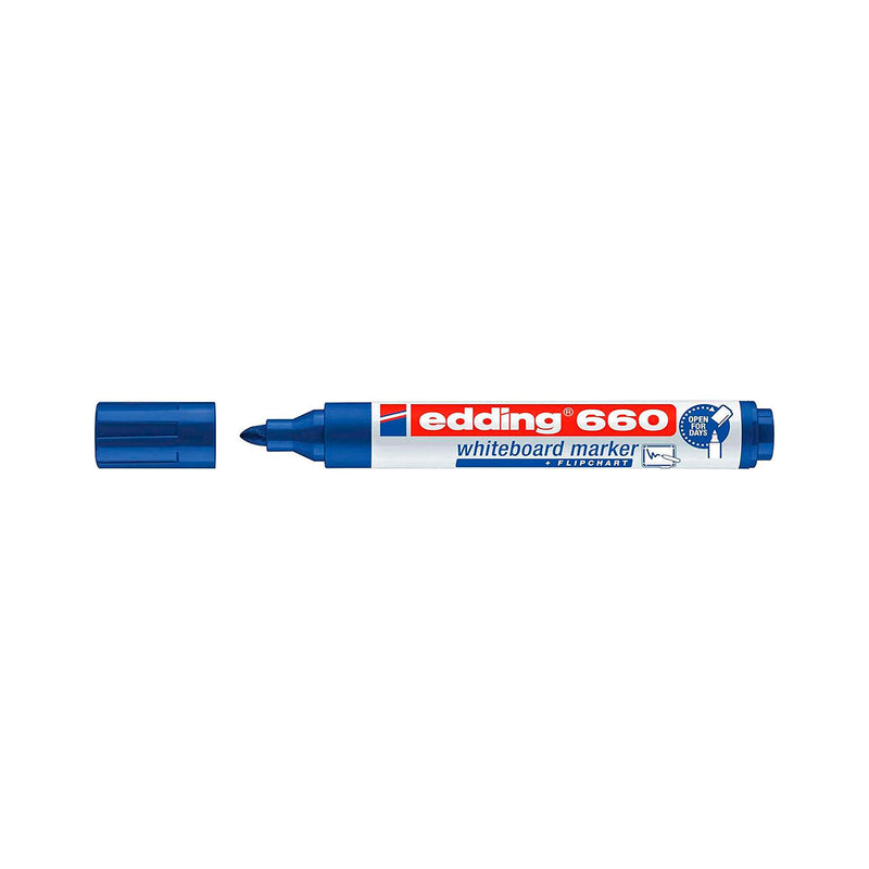 Edding 660 Rotulador para Pizarra Blanca - Punta Redonda - Trazo entre 1.5 y 3 mm. - Tinta Pigmentada - Recargable - Borrable en Seco - Color Azul (10 unidades)