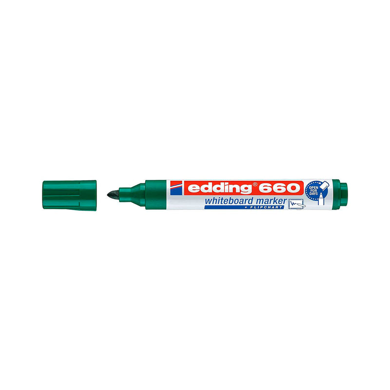 Edding 660 Rotulador para Pizarra Blanca - Punta Redonda - Trazo entre 1.5 y 3 mm. - Tinta Pigmentada - Recargable - Borrable en Seco - Color Verde (10 unidades)