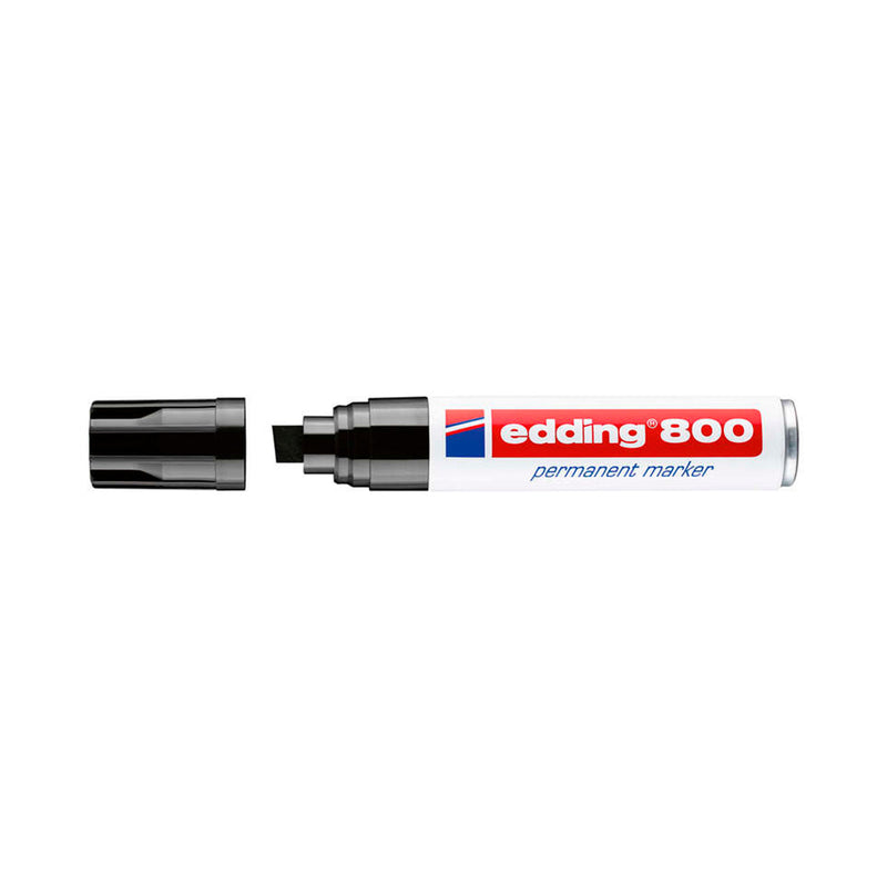 Edding 800 Rotulador Permanente - Punta Biselada - Trazo entre 4 y 12 mm. - Recargable - Secado Instantaneo - Color Negro (5 unidades)