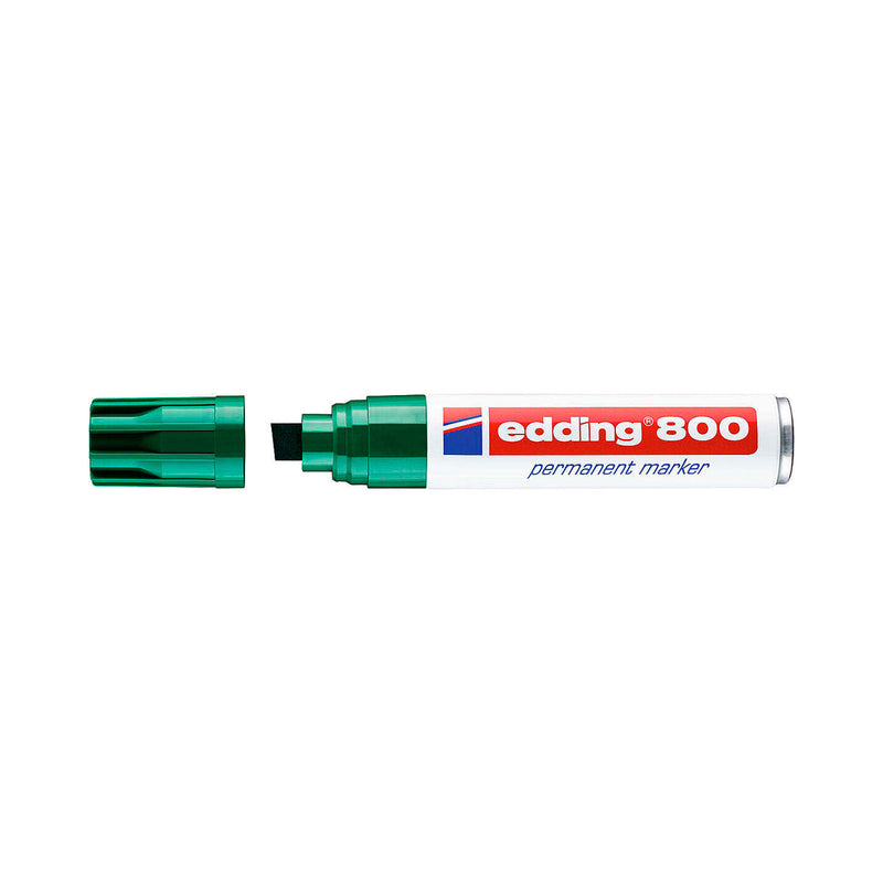 Edding 800 Rotulador Permanente - Punta Biselada - Trazo entre 4 y 12 mm. - Recargable - Secado Instantaneo - Color Verde (5 unidades)