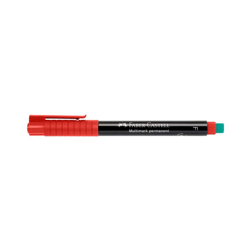 Faber-Castell Multimark Rotulador Permanente - Ancho de Trazo 0.6mm - Goma de Borrar Integrada - Resistente a la Luz y al Agua - Color Rojo (10 unidades)