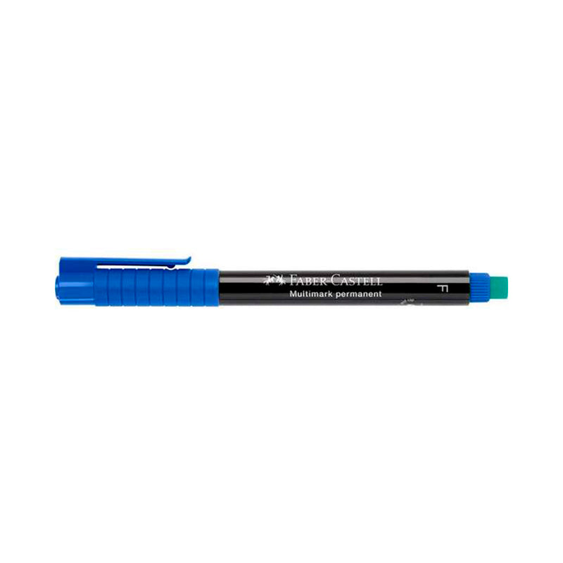 Faber-Castell Multimark Rotulador Permanente - Ancho de Trazo 0.6mm - Goma de Borrar Integrada - Resistente a la Luz y al Agua - Color Azul (10 unidades)