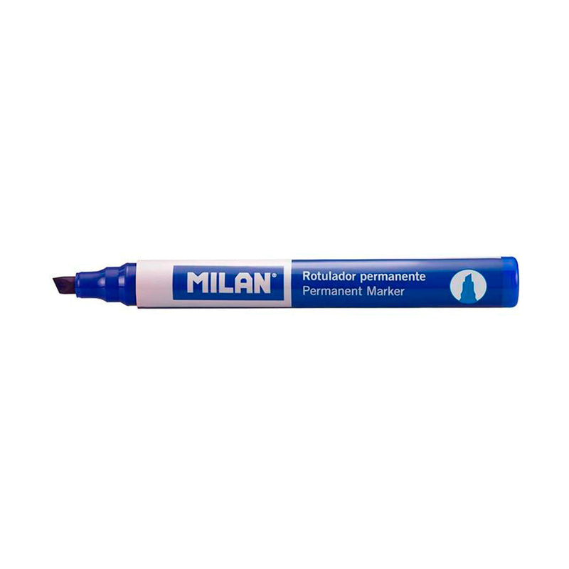 Milan Rotuladores Permanentes Punta Biselada - Punta 1 - 4mm - Tinta a Base de Alcohol - Color Azul Marino (12 unidades)