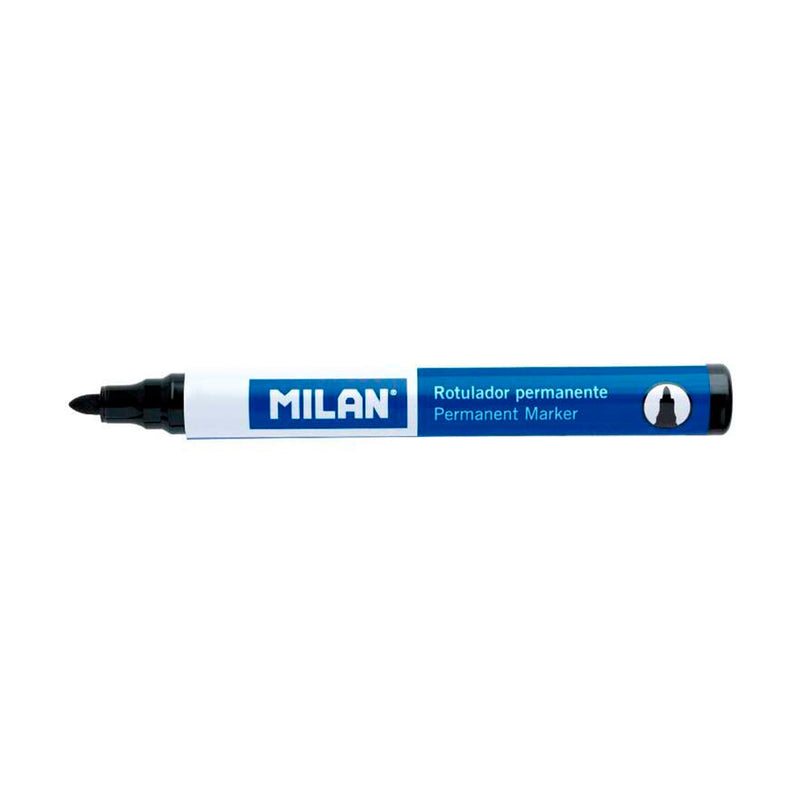 Milan Rotuladores Permanentes con Punta Redonda - Punta 4 mm - Tinta a Base de Alcohol - Color Negro (12 unidades)