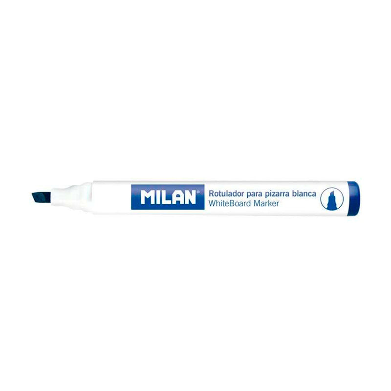 Milan Rotuladores para Pizarra Blanca con Punta Biselada - Punta 1 - 4 mm - Tinta a Base de Alcohol - Borrable en Seco - Color Azul (12 unidades)