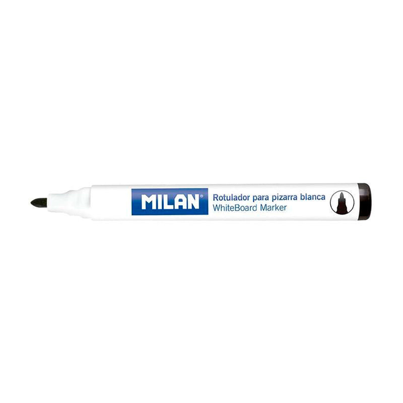 Milan Rotuladores para Pizarra Blanca con Punta Redonda - Punta 4.7 mm - Tinta a Base de Alcohol - Borrable en Seco - Color Negro (12 unidades)