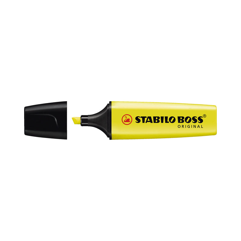 Stabilo Boss 70 Rotulador Marcador Fluorescente - Trazo entre 2 y 5mm - Recargable - Tinta con Base de Agua - Color Amarillo Fluorescente (10 unidades)