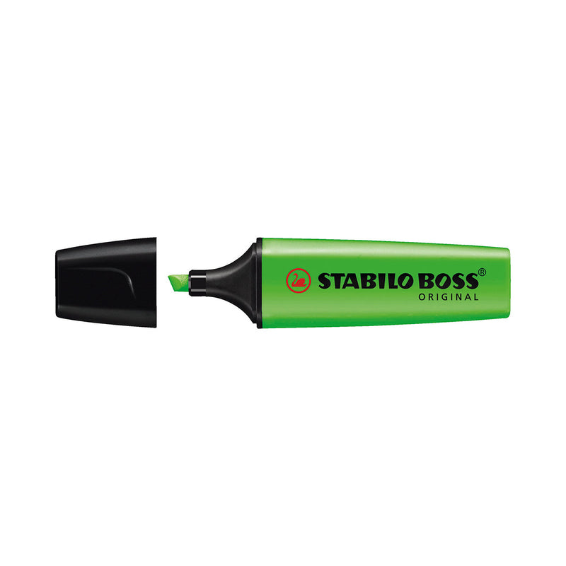 Stabilo Boss 70 Rotulador Marcador Fluorescente - Trazo entre 2 y 5mm - Recargable - Tinta con Base de Agua - Color Verde Fluorescente (10 unidades)