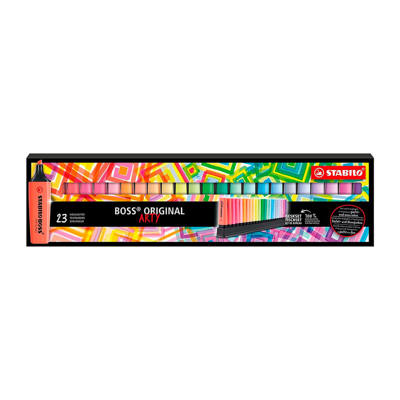 Stabilo Boss Arty Line Pack de 23 Marcadores Fluorescentes - Trazo entre 2 y 5mm - Recargable - Tinta con Base de Agua - Colores Surtidos