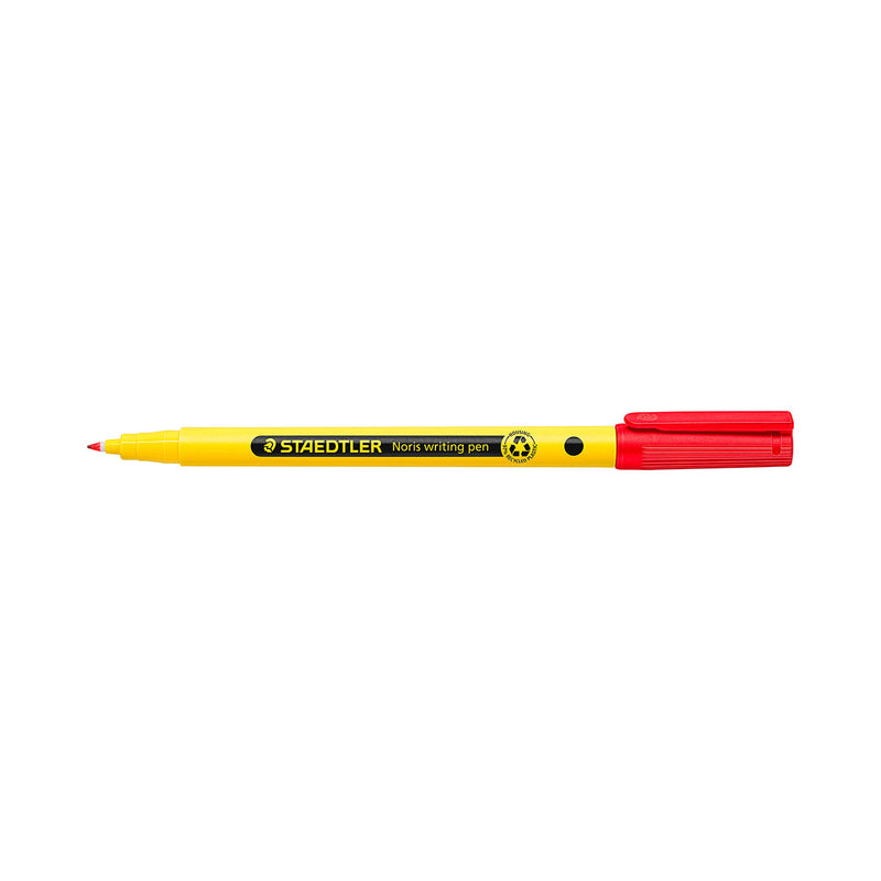 Staedtler 307 Noris Writing Pen Rotulador de Punta Fina - Trazo 0.6mm Aprox - Tinta Base de Agua - Cuerpo Fabricado en un 97% de Plastico Reciclado - Color Rojo (10 unidades)