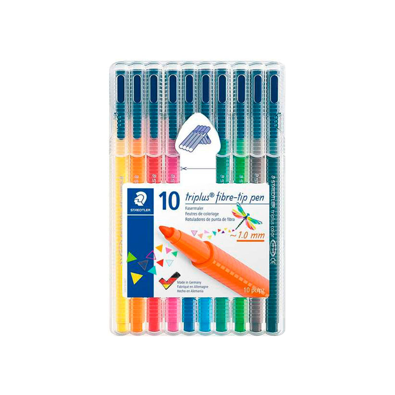 Staedtler Triplus Color 323 Pack de 10 Rotuladores de Punta Fina - Trazo de 1mm Aprox - Tinta Base de Agua - Colores Surtidos