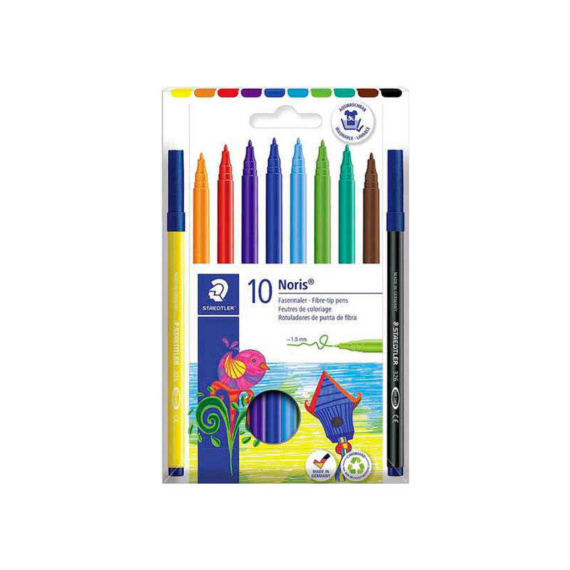 Staedtler 326 Pack de 10 Rotuladores Punta de Fibra - Trazo 1.0mm Aprox - Resistente a la Presion - Tinta a Base de Agua Antisecado - Colores Surtidos