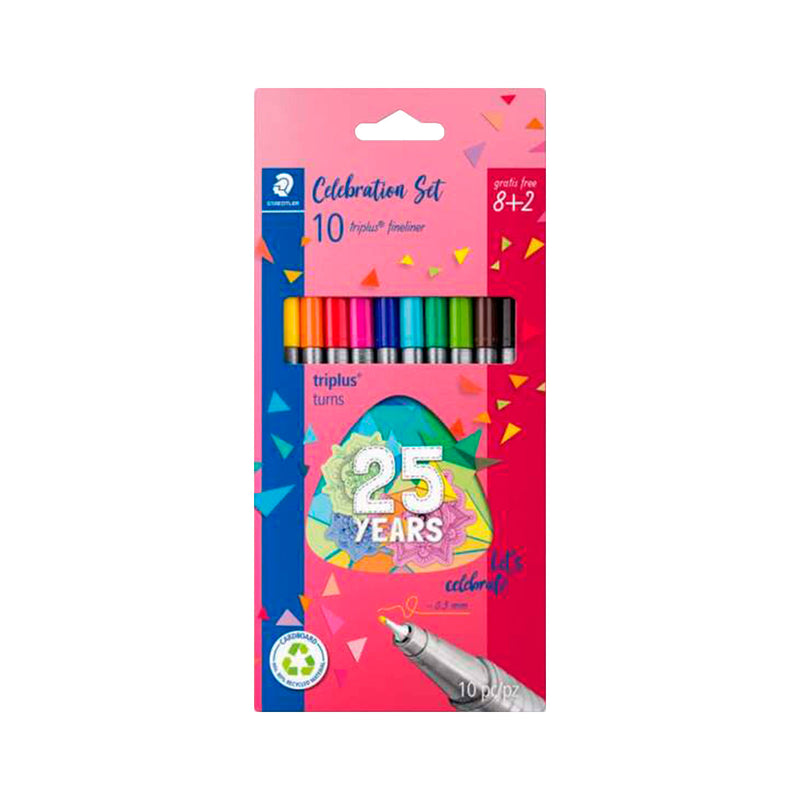 Staedtler Triplus Fineliner 334 Pack de 10 Rotuladores de Punta Fina - Trazo 0.3mm Aprox - Tinta Base de Agua - Colores Surtidos