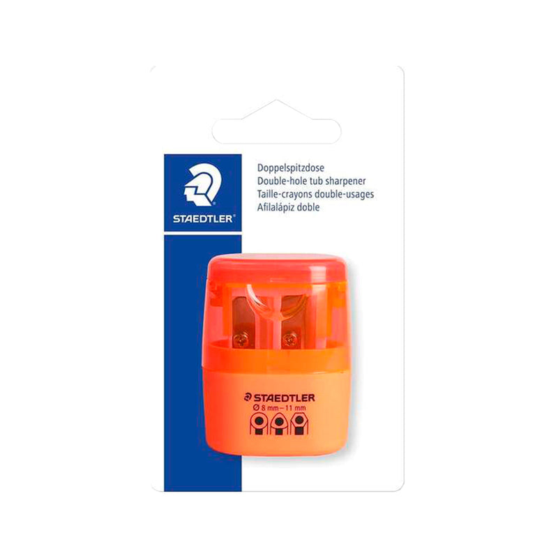 Staedtler Sacapuntas Doble Uso con Deposito - 2 Agujeros - De 8.2mm hasta 10.2mm - Color Naranja Neon