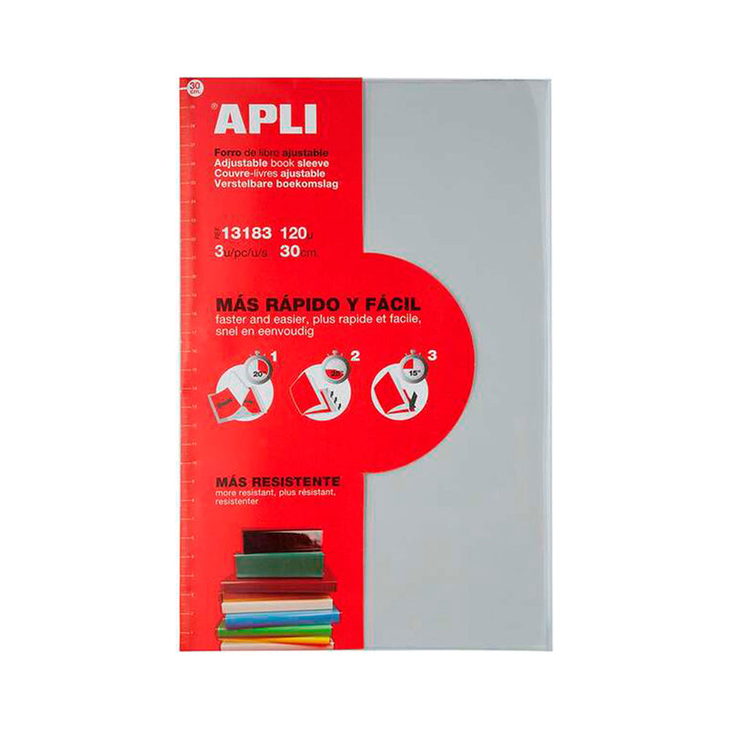 Apli Pack de 3 Forros de Libros con Solapa Ajustable 290 mm - PVC - Forra en 3 Pasos