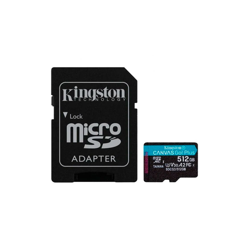 Kingston Tarjeta Micro SDXC 512GB UHS-I U3 V30 Clase 10 170MB/s Canvas Go Plus con Adaptador