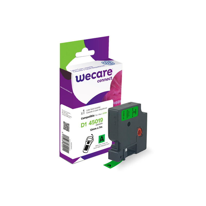 Armor Wecare 45019 S0720590 Texto Negro Fondo Verde Cinta de Etiquetas Compatible Premium Dymo