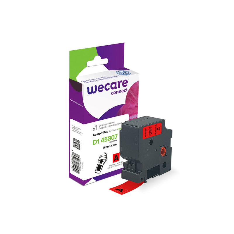 Armor Wecare 45807 S0720870 Texto Negro Fondo Rojo Cinta de Etiquetas Compatible Premium Dymo