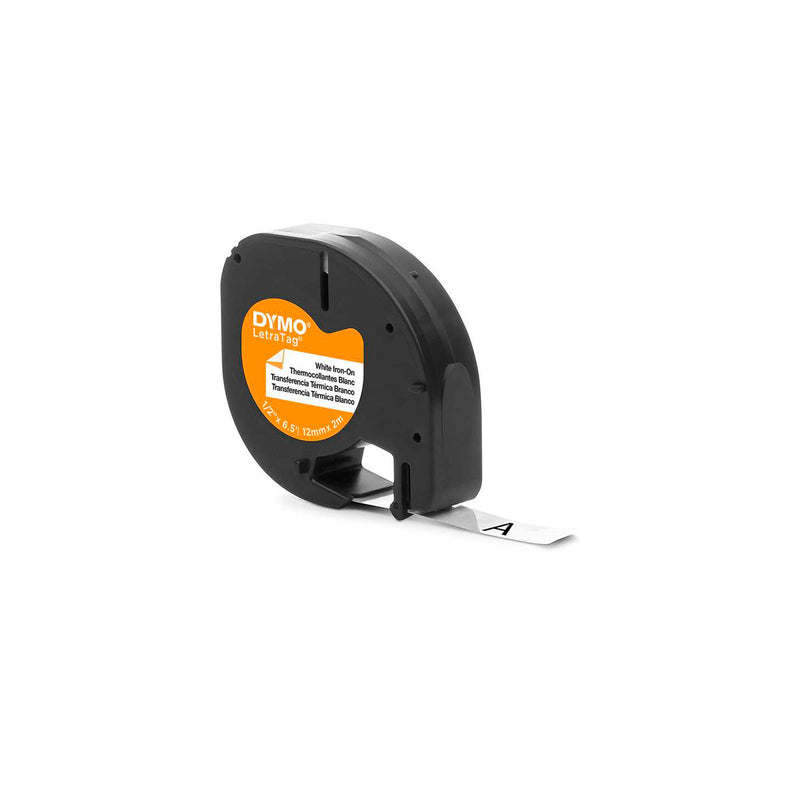 Dymo LetraTag S0718850 Cinta de Etiquetas Textiles de adhesion por plancha Original para Rotuladora - Texto negro sobre fondo blanco - Ancho 12mm x 2 metros (18769)
