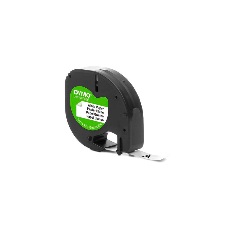Dymo LetraTag S0721510 Cinta de Etiquetas Original para Rotuladora - Texto negro sobre fondo blanco - Ancho 12mm x 4 metros (91200)