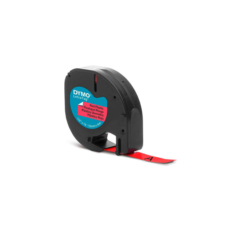 Dymo LetraTag S0721630 Cinta de Etiquetas Original para Rotuladora - Texto negro sobre fondo rojo - Ancho 12mm x 4 metros (91203)