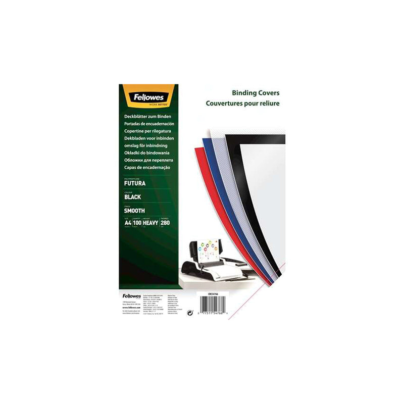 Fellowes Pack de 100 Portadas de Polipropileno A4 - 280 Micras - Muy Resistentes - Color Negro