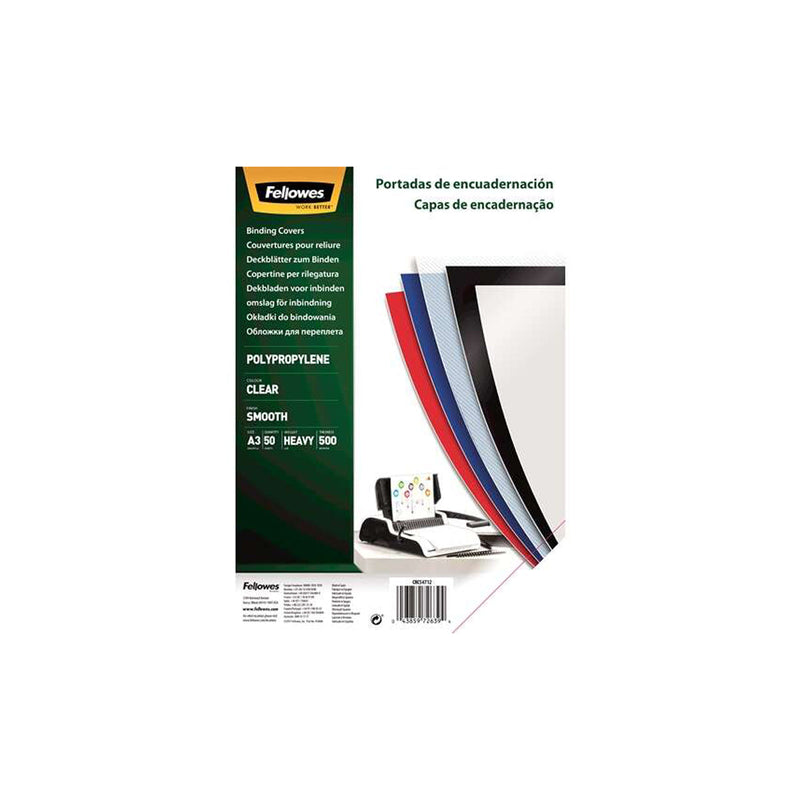 Fellowes Pack de 50 Portadas de Polipropileno A3 - 500 Micras - Alta Calidad - Transparente