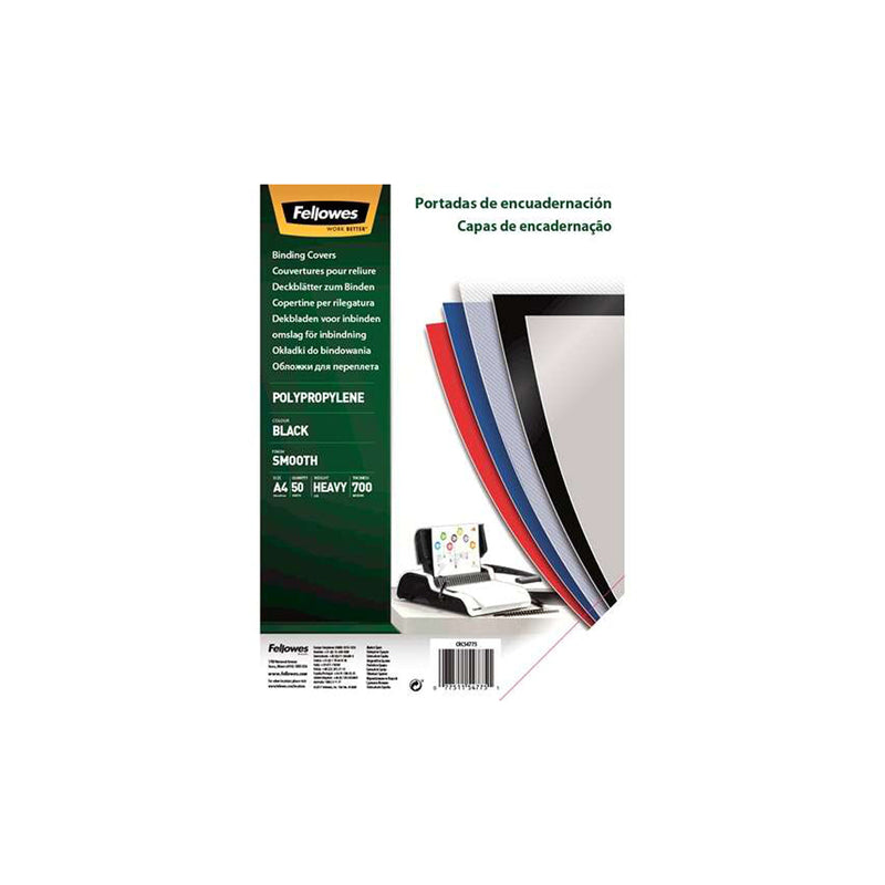 Fellowes Pack de 50 Portadas de Polipropileno A4 - 700 Micras - Alta Calidad - Color Negro