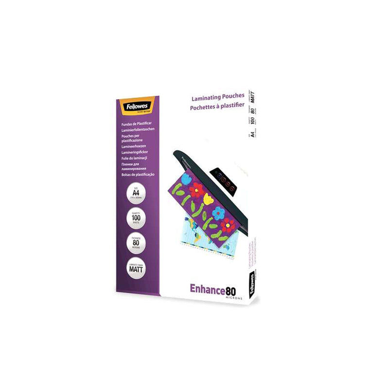 Fellowes Pack de 100 Fundas para Plastificar Mate A4 - 80 Micras - Alta Calidad - Transparente