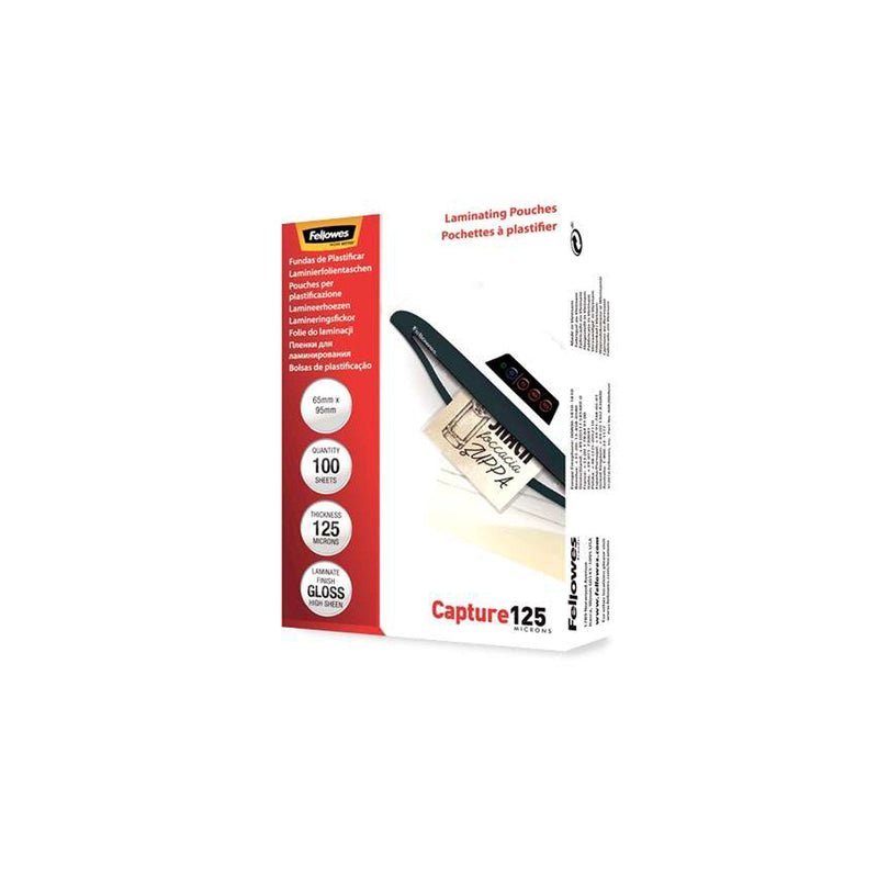Fellowes Pack de 125 Fundas para Plastificar Tarjetas Brillo 65 x 95 mm - 125 Micras - Alta Calidad - Transparente