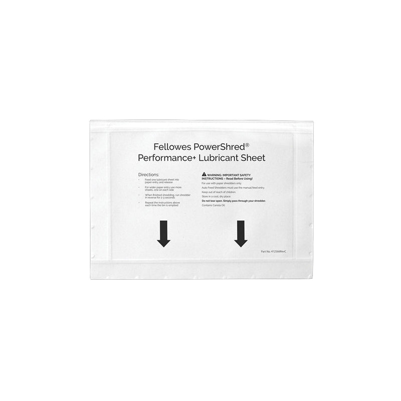 Fellowes Pack de 10 Unidades Hojas Lubricantes para Destructoras - Mejora Rendimiento y Evita Atascos - Aceite Vegetal - Compatible con Todas Las Marcas - para Corte en Particulas, Minicorte y Microcorte