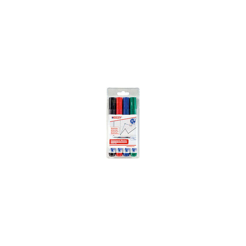 Edding 660 Pack de 4 Rotuladores para Pizarra Blanca - Punta Redonda - Trazo entre 1.5 y 3mm - Recargable - Secado Rapido - Colores Surtidos