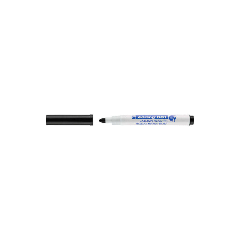 Edding 661 Rotulador para Pizarra Blanca - Punta Redonda - Trazo entre 1 y 2 mm. - Tinta Pigmentada - Borrable en Seco - Color Negro