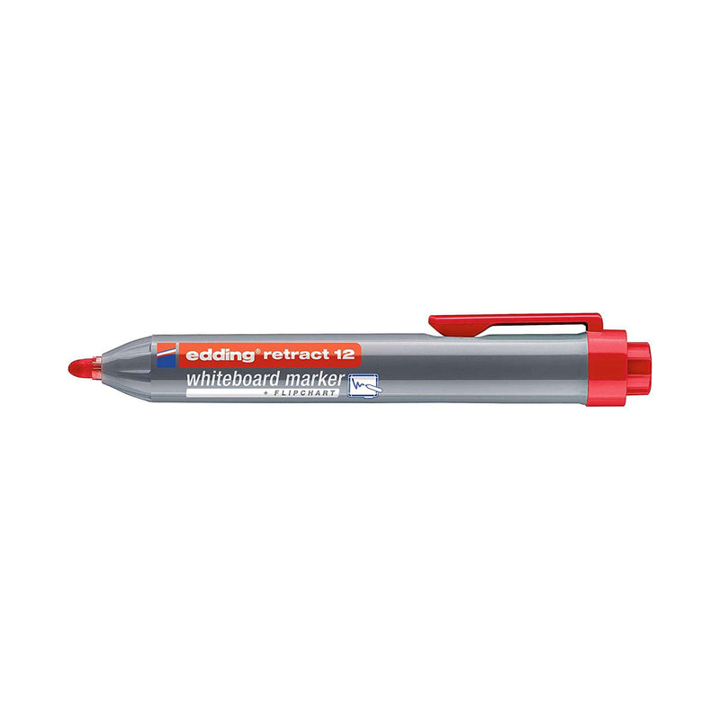Edding Retract 12 Rotulador para Pizarra Blanca Retractil - Punta Redonda - Trazo entre 1.5 y 3mm - Recargable - Secado Rapido - Color Rojo