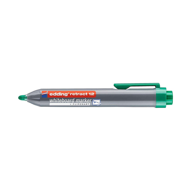 Edding Retract 12 Rotulador para Pizarra Blanca Retractil - Punta Redonda - Trazo entre 1.5 y 3mm - Recargable - Secado Rapido - Color Verde
