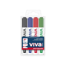 Molin Viva Pack de 4 Rotuladores para Pizarra Blanca - Punta Redonda de Fibra Sintetica - Trazo 3mm - Tinta con Base de Alcohol - Colores Surtidos