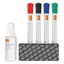 Nobo Pack de Accesorios para Pizarra Blanca - Incluye: 4 Rotuladores Pizarra, Borrador y Spray Limpiador 50Ml - Colores de los Rotuladores Negro, Azul, Rojo, Verde