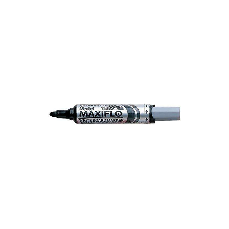 Pentel Maxiflo Rotulador para Pizarra Blanca - Regulacion del Flujo de Tinta - Punta Redonda - Ancho de Linea 2,5mm - 50% de Materiales Reciclados - Color Negro