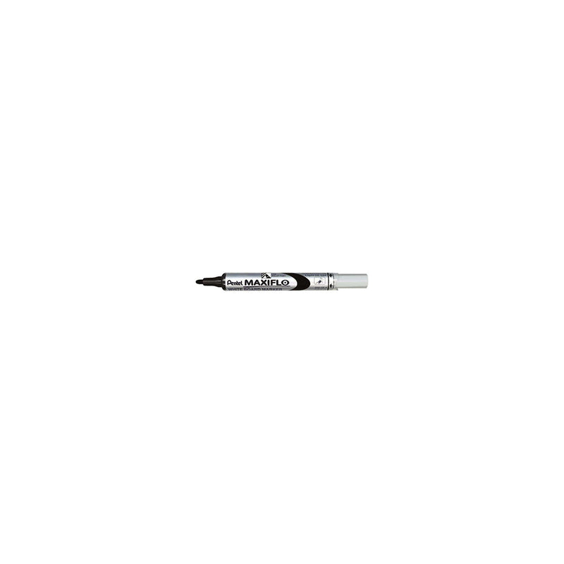 Pentel Maxiflo Rotulador para Pizarra Blanca - Regulacion del Flujo de Tinta - Punta de Bala - Ancho de Linea 2mm - 50% de Materiales Reciclados - Color Negro
