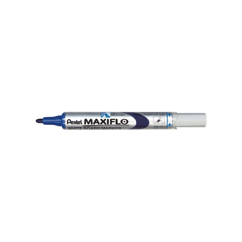 Pentel Maxiflo Rotulador para Pizarra Blanca - Regulacion del Flujo de Tinta - Punta de Bala - Ancho de Linea 2mm - 50% de Materiales Reciclados - Color Azul