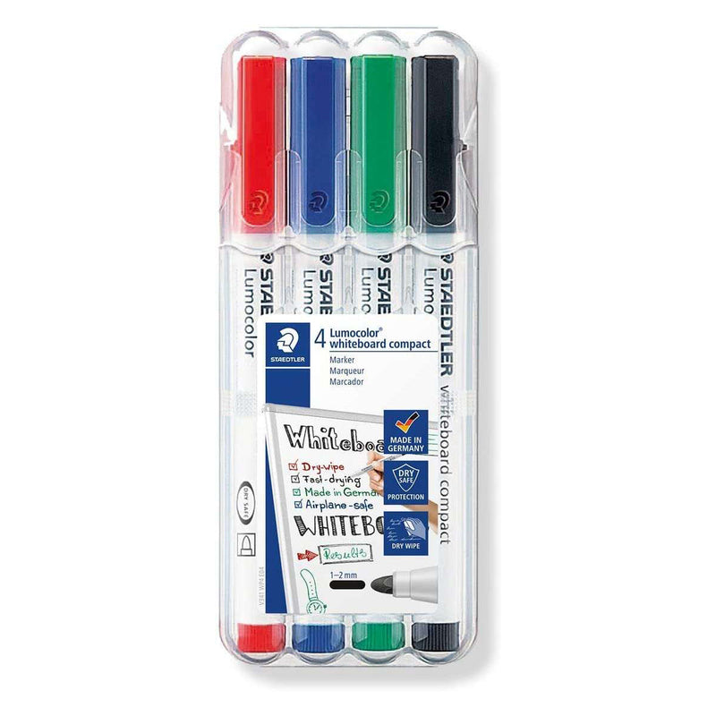 Staedtler Lumocolor Whiteboard Compact 341 Pack de 4 Marcadores para Pizarra - Secado Rapido - Colores Surtidos