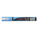 Uni-ball PWE-5M Marcador de Tiza Liquida - Punta Conica 1.8-2.5mm - Borrado en Humedo - Resistente a la Lluvia - Ideal para Pizarras y Vidrio - Color Azul Claro
