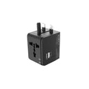 XO Adaptador de Viaje Universal - Voltaje 110V-240V - 2 Puertos USB 2.1Amp - Conexiones para UK, EU, AU, US - Color Negro