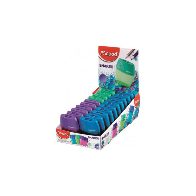 Maped Shaker Sacapuntas de 2 Orificios con Deposito de Gran Capacidad - Forma Ergonomica - Colores Surtidos