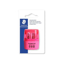 Staedtler Sacapuntas Doble Uso con Deposito - 2 Agujeros - De 8.2mm hasta 10.2mm - Color Rosa Neon