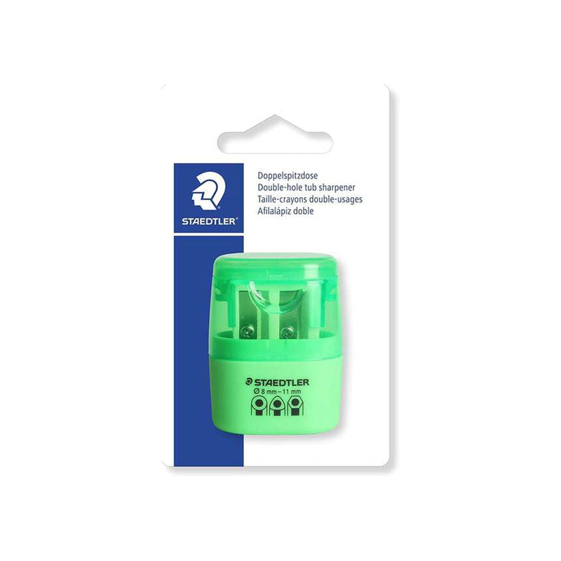 Staedtler Sacapuntas Doble Uso con Deposito - 2 Agujeros - De 8.2mm hasta 10.2mm - Color Verde Neon