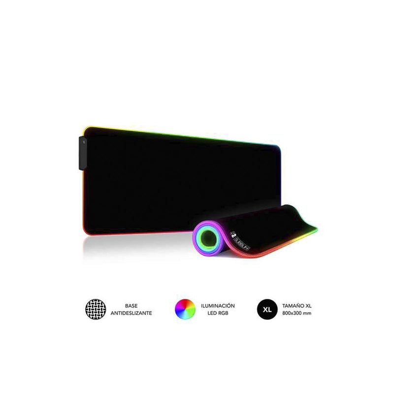 Subblim Alfombrilla LED Rgb Extra Grande 800x300x4mm - Espacio Holgado para Raton y Teclado - 9 Colores y 3 Efectos de Iluminacion - Bordes Cosidos Duraderos - Resistente al Agua - Base Antideslizante de Goma - Color Negro