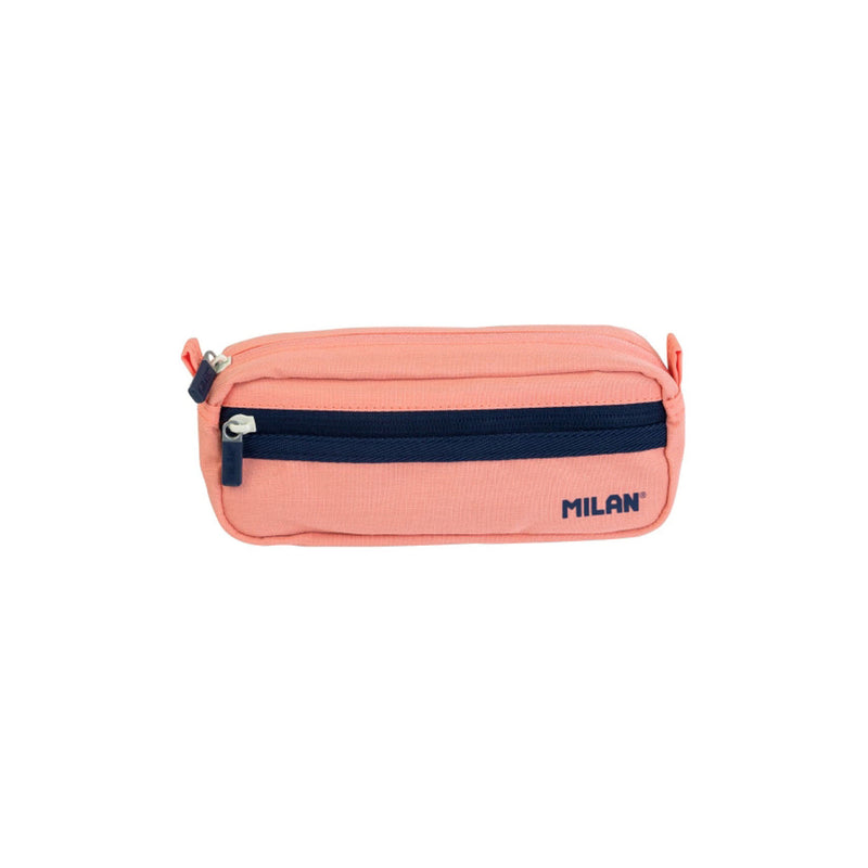 Milan Coleccion 430 Estuche Portatodo Rectangular 2 Compartimentos - Tejido Resistente a las Roturas y Rasgaduras - Medidas 21x8,5x6,1cm - Color Rosa