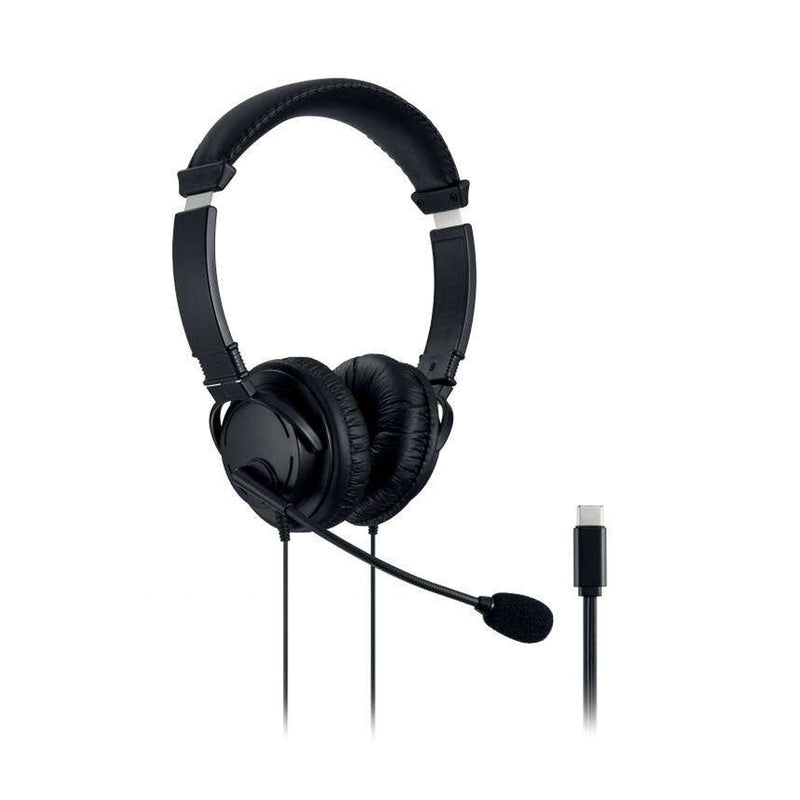 Kensington Hi-Fi USB-C Auriculares con Microfono - Controladores de 40mm - Compatibles con Todos Los Dispositivos USB-C - Diadema Ajustable Acolchada - Microfono Flexible Tipo Boom - Almohadillas de Espuma Envueltas en Funda de Polipiel - Color Negro